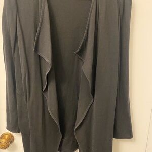 St. John Black Knit Scalloped front long cardigan. EUC